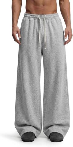 رجل فضفاض Sweatpants واسعة الساق بنطلون طويل وواسع جيوب عميقة مفتوحة أسفل مطاطا الرباط طبقة الهواء لا التجاعيد ركض in Saudi Arabia
