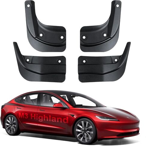 Tesla Model 3 Highland Mud Flaps for 2024 2025 2026 - No Drill Accessories with Military Grade Protection for All Weather & Road Trips in Saudi Arabia