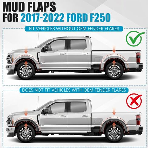 Mud Flaps for 2017-2024 Ford F-250/F-350 Super Duty Without Fender Flares (Single Rear Wheels) Accessories, No Drill Wheel Splash Guards Mud Guards Exteriores Body Kit, Front & Rear 4pcs in Kuwait
