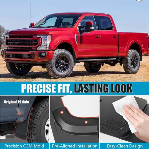 Mud Flaps for 2017-2024 Ford F-250/F-350 Super Duty Without Fender Flares (Single Rear Wheels) Accessories, No Drill Wheel Splash Guards Mud Guards Exteriores Body Kit, Front & Rear 4pcs in Kuwait