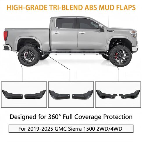 يناسب حذف رفرف الطين 2019-2025 جي إم سي سييرا 1500 2WD/4WD | رفرف الطين الأمامي والخلفي لملحقات جي إم سي سييرا 1500 2019-2025 وكلاسيك | مع تعليمات ثلاثية الأبعاد و16 * برغي in Kuwait
