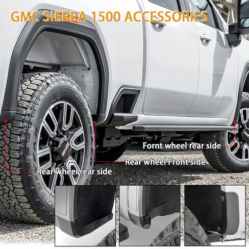 يناسب حذف رفرف الطين 2019-2025 جي إم سي سييرا 1500 2WD/4WD | رفرف الطين الأمامي والخلفي لملحقات جي إم سي سييرا 1500 2019-2025 وكلاسيك | مع تعليمات ثلاثية الأبعاد و16 * برغي in Kuwait