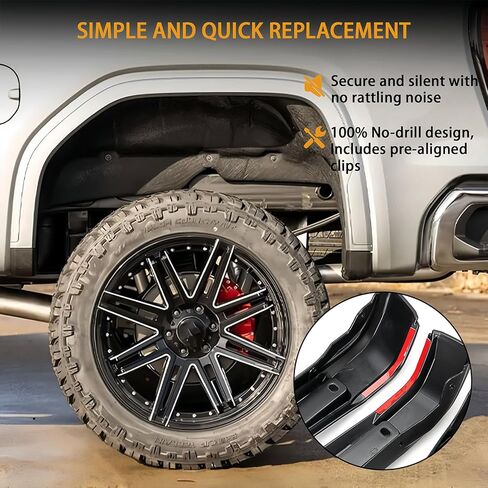 يناسب حذف رفرف الطين 2019-2025 جي إم سي سييرا 1500 2WD/4WD | رفرف الطين الأمامي والخلفي لملحقات جي إم سي سييرا 1500 2019-2025 وكلاسيك | مع تعليمات ثلاثية الأبعاد و16 * برغي in Kuwait