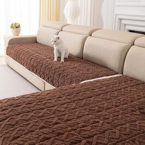 Plush Sectional Couch Cover for Pets,2 Pieces L Shaped Sofa Covers for Cats & Dogs Washable Sofa SlipCover Furniture Couch Protector for Living Room(35"x 71"+35"x 82", Brown) in Saudi Arabia
