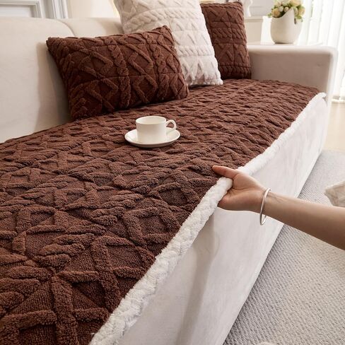 Plush Sectional Couch Cover for Pets,2 Pieces L Shaped Sofa Covers for Cats & Dogs Washable Sofa SlipCover Furniture Couch Protector for Living Room(35"x 71"+35"x 82", Brown) in Saudi Arabia