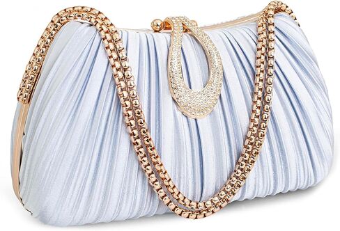 Women's Evening Clutch - Pleated satin formal clutch with metal clasp and chain strap, perfect for wedding parties in Saudi Arabia