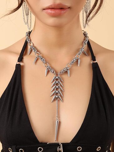 Sacina Silver-tone Chunky Spike Choker Necklace, Gothic Emo Punk Grunge Necklace, Goth Jewelry, Christmas Jewelry Gift for Women in Saudi Arabia