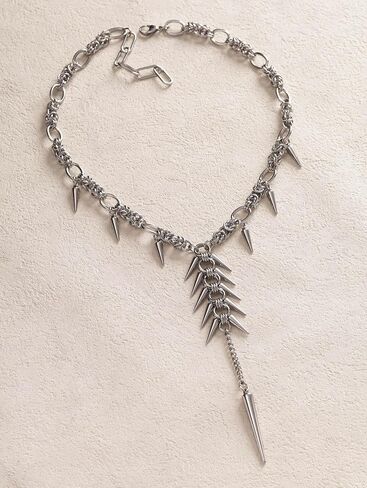 Sacina Silver-tone Chunky Spike Choker Necklace, Gothic Emo Punk Grunge Necklace, Goth Jewelry, Christmas Jewelry Gift for Women in Saudi Arabia