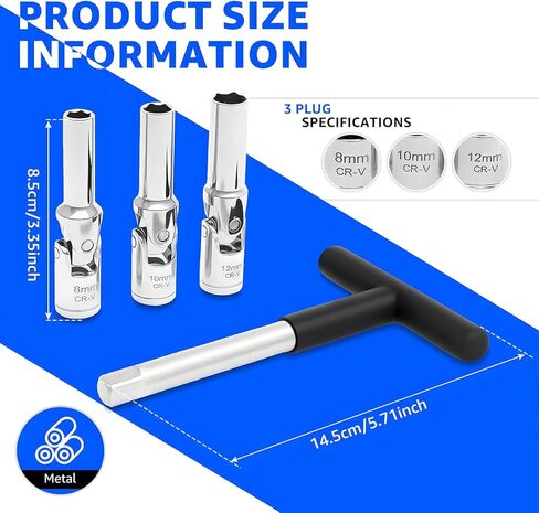 4PCS Car Glow Plug Socket Set, 8mm 10mm 12mm Vehicle Glow Plug Extractor Kit with 3/8" Dr T-Bar, Automotive Repair Accessories, Universal for Automobile Motorhome Truck in Saudi Arabia