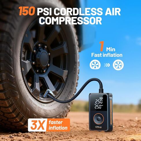 Tire Inflator Portable Air Compressor, Cordless Mini Bike Pump Kit with Large Display Screen, 1 Min Faster Inflation with LED light, 150PSI Portable Air Pump for Cars,Bike,Ball in Saudi Arabia