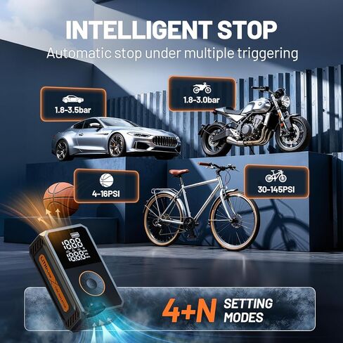 Tire Inflator Portable Air Compressor, Cordless Mini Bike Pump Kit with Large Display Screen, 1 Min Faster Inflation with LED light, 150PSI Portable Air Pump for Cars,Bike,Ball in Saudi Arabia