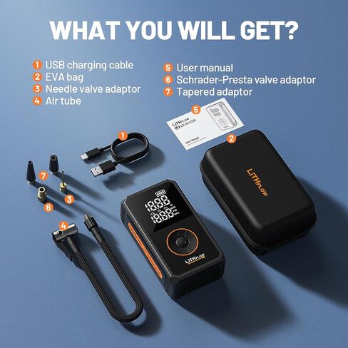 Tire Inflator Portable Air Compressor, Cordless Mini Bike Pump Kit with Large Display Screen, 1 Min Faster Inflation with LED light, 150PSI Portable Air Pump for Cars,Bike,Ball in Saudi Arabia