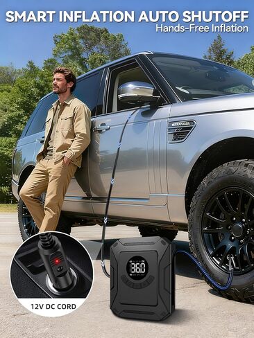 AIRSURE Tire Inflator Portable Air Compressor, 150PSI Fast Inflation Electric Air Pump with Auto Shut-Off & LED Display, 12V DC Air Pump for Car Tire Inflation in Saudi Arabia