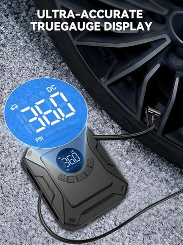 AIRSURE Tire Inflator Portable Air Compressor, 150PSI Fast Inflation Electric Air Pump with Auto Shut-Off & LED Display, 12V DC Air Pump for Car Tire Inflation in Saudi Arabia