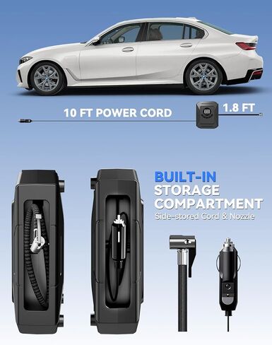 AIRSURE Tire Inflator Portable Air Compressor, 150PSI Fast Inflation Electric Air Pump with Auto Shut-Off & LED Display, 12V DC Air Pump for Car Tire Inflation in Saudi Arabia