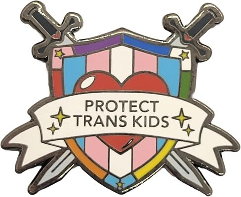 Protect Trans Kids Crossed Swords and Shield Trans Ally Pin | Support Trans Youth Transgender Rights Enamel Lapel Pin in Saudi Arabia