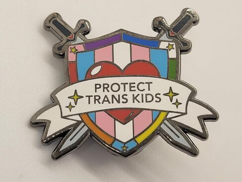 Protect Trans Kids Crossed Swords and Shield Trans Ally Pin | Support Trans Youth Transgender Rights Enamel Lapel Pin in Saudi Arabia