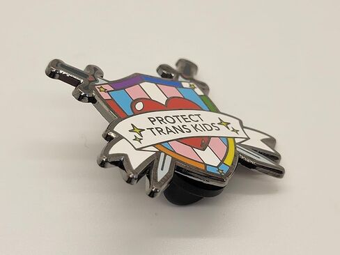 Protect Trans Kids Crossed Swords and Shield Trans Ally Pin | Support Trans Youth Transgender Rights Enamel Lapel Pin in Saudi Arabia