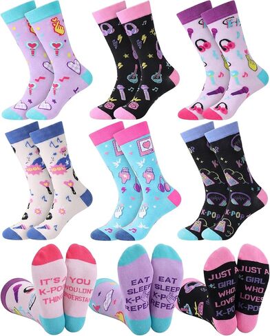 Berlune 6 Pairs K Pop Socks for Girls K-Pop Merch Music Gifts for Women Teen Girls, Novelty Funny Singing Cotton Crew Sock for Kpop Fans Lovers, Women Singers in Saudi Arabia