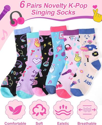 Berlune 6 Pairs K Pop Socks for Girls K-Pop Merch Music Gifts for Women Teen Girls, Novelty Funny Singing Cotton Crew Sock for Kpop Fans Lovers, Women Singers in Saudi Arabia