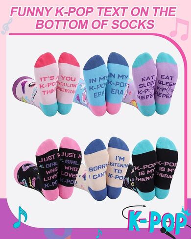 Berlune 6 Pairs K Pop Socks for Girls K-Pop Merch Music Gifts for Women Teen Girls, Novelty Funny Singing Cotton Crew Sock for Kpop Fans Lovers, Women Singers in Saudi Arabia