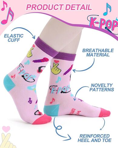 Berlune 6 Pairs K Pop Socks for Girls K-Pop Merch Music Gifts for Women Teen Girls, Novelty Funny Singing Cotton Crew Sock for Kpop Fans Lovers, Women Singers in Saudi Arabia