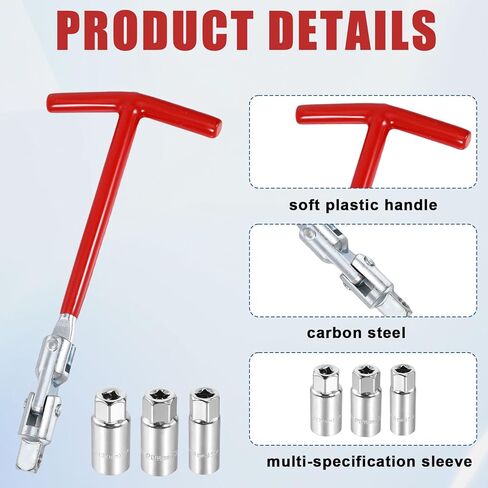 3 Pcs Spark Plug Socket Set,Spark Plug Wrench,Universal T-Handle Sparks Wire Removal Tool with 16mm/21mm Sparks Sockets,Wire Removal Tool Kit for Motorcycle,Car,Truck,Lawn Mowers and Motor Vehicles in Kuwait