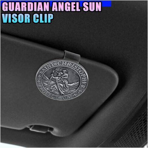 مشبك واقي من الشمس بميدالية سانت كريستوفر للسيارة، مشبك واقي للسيارة Guardian Angel، ملحقات تاليسمان للسلامة أثناء السفر الطويل، هدية كاثوليكية للسائقين الجدد والأحباء والعائلات والأصدقاء (قطعة واحدة) in Kuwait