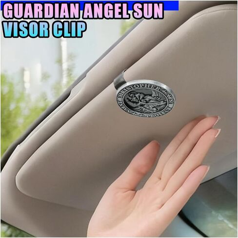 مشبك واقي من الشمس بميدالية سانت كريستوفر للسيارة، مشبك واقي للسيارة Guardian Angel، ملحقات تاليسمان للسلامة أثناء السفر الطويل، هدية كاثوليكية للسائقين الجدد والأحباء والعائلات والأصدقاء (قطعة واحدة) in Kuwait