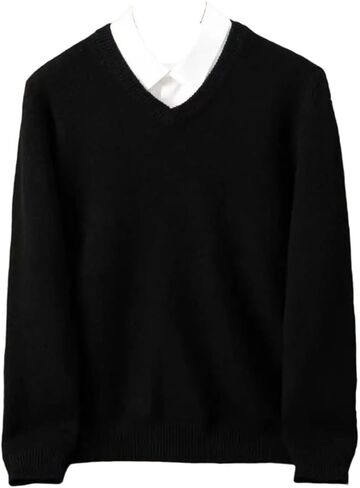 Hamthuit Men's 100 Percent Merino Wool V-Neck Sweater Soft Cable-Knit Warm Pullover Casual Solid Color Male Knitwear Sweaters in Saudi Arabia