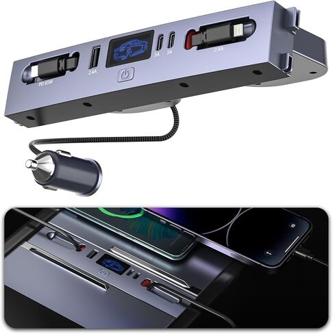 65W USB Charger Hub for Tesla Model Y Juniper 2026 & Model 3 Highland 2024 2025 Accessories, Fast Charging with Retractable Cables, 5-Port USB Charger Docking Station fit Tesla Center Console in Saudi Arabia