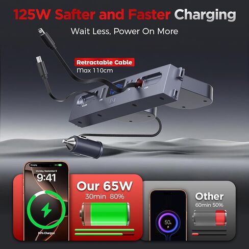 65W USB Charger Hub for Tesla Model Y Juniper 2026 & Model 3 Highland 2024 2025 Accessories, Fast Charging with Retractable Cables, 5-Port USB Charger Docking Station fit Tesla Center Console in Saudi Arabia