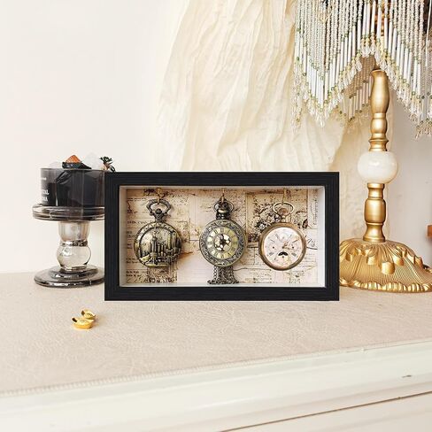 Pocket Watch Shadow Box Photo Frame, 3-Pocket Watch Display case- Keychain Display Box Also Holds a Fishing Lure or Pocket Watch - Keychain Collection displays for Home and Kitchen. in Saudi Arabia
