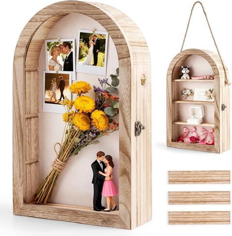 إطار صندوق الظل مقاس 10 × 16 حافظة عرض ذاكرة كبيرة مقوسة مع أرفف خلفية من الكتان قابلة للإزالة وواجهة أكريليك، إطار صورة تذكاري للباقة والصور والميداليات والتذكارات، هدية تذكارية in Kuwait