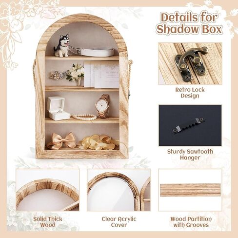 إطار صندوق الظل مقاس 10 × 16 حافظة عرض ذاكرة كبيرة مقوسة مع أرفف خلفية من الكتان قابلة للإزالة وواجهة أكريليك، إطار صورة تذكاري للباقة والصور والميداليات والتذكارات، هدية تذكارية in Kuwait