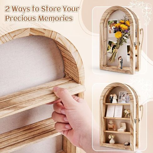 إطار صندوق الظل مقاس 10 × 16 حافظة عرض ذاكرة كبيرة مقوسة مع أرفف خلفية من الكتان قابلة للإزالة وواجهة أكريليك، إطار صورة تذكاري للباقة والصور والميداليات والتذكارات، هدية تذكارية in Kuwait