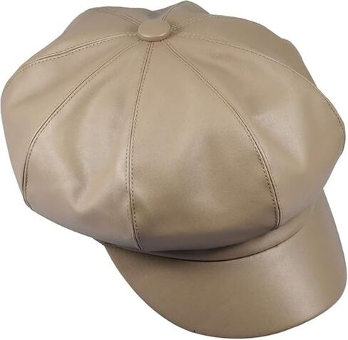 Vintage PU Leather 8-Panel Newsboy Cap for Women - Stretchy Fit, Classi Style Beret Hat（Khaki） in Saudi Arabia
