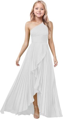 One Shoulder Junior Bridesmaid Dresses Silk Satin Flower Girl Dresses for Wedding Party Gowns in Kuwait