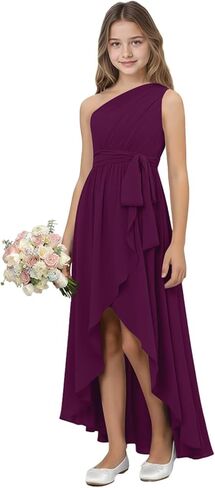 Rlweus Junior Bridesmaid Dresses for Teen Girls One Shoulder Sleeveless Chiffon Flower Girl Dress for Wedding Guest in Saudi Arabia