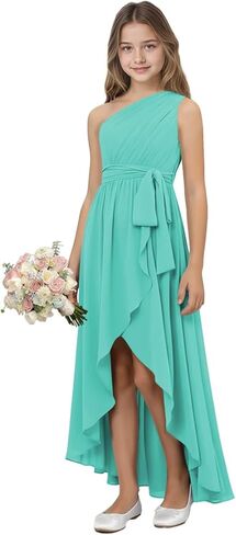 فساتين Rlweus لوصيفات العروس الصغيرة للفتيات المراهقات بكتف واحد بدون أكمام من الشيفون لضيفة الزفاف in Kuwait