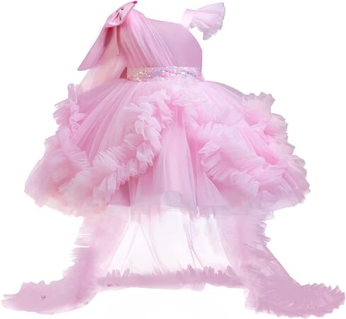 Lamgool Toddler Baby Girls Pageant Formal Dress Ruffle Tulle Elegant Bow Tutu Princess Ball Gown for Birthday Prom Party in Saudi Arabia