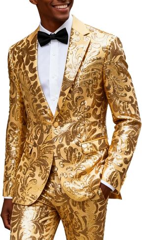 UNINUKOO Mens Suits Classic Fit 2 Piece Suit Set Shiny Sequin Party Prom Disco Clubwear Tuxedo for Men in Saudi Arabia
