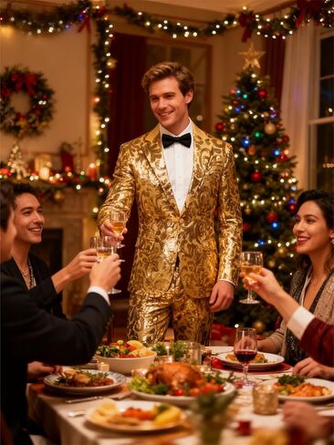 UNINUKOO Mens Suits Classic Fit 2 Piece Suit Set Shiny Sequin Party Prom Disco Clubwear Tuxedo for Men in Saudi Arabia