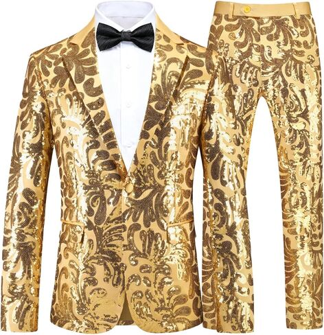 UNINUKOO Mens Suits Classic Fit 2 Piece Suit Set Shiny Sequin Party Prom Disco Clubwear Tuxedo for Men in Saudi Arabia