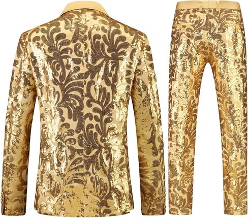 UNINUKOO Mens Suits Classic Fit 2 Piece Suit Set Shiny Sequin Party Prom Disco Clubwear Tuxedo for Men in Saudi Arabia
