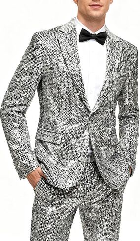 UNINUKOO Mens Suits Classic Fit 2 Piece Suit Set Shiny Sequin Party Prom Disco Clubwear Tuxedo for Men in Saudi Arabia