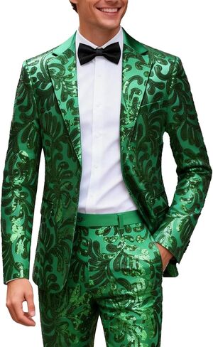 UNINUKOO Mens Suits Classic Fit 2 Piece Suit Set Shiny Sequin Party Prom Disco Clubwear Tuxedo for Men in Saudi Arabia