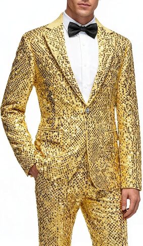 UNINUKOO Mens Suits Classic Fit 2 Piece Suit Set Shiny Sequin Party Prom Disco Clubwear Tuxedo for Men in Saudi Arabia