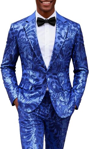 UNINUKOO Mens Suits Classic Fit 2 Piece Suit Set Shiny Sequin Party Prom Disco Clubwear Tuxedo for Men in Saudi Arabia