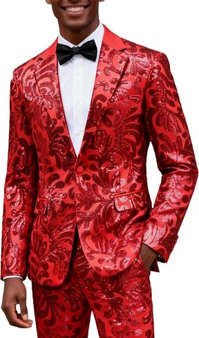 UNINUKOO Mens Suits Classic Fit 2 Piece Suit Set Shiny Sequin Party Prom Disco Clubwear Tuxedo for Men in Saudi Arabia